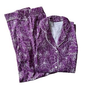 NWT Peony Pajama Set Purple Floral White Long Sleeve